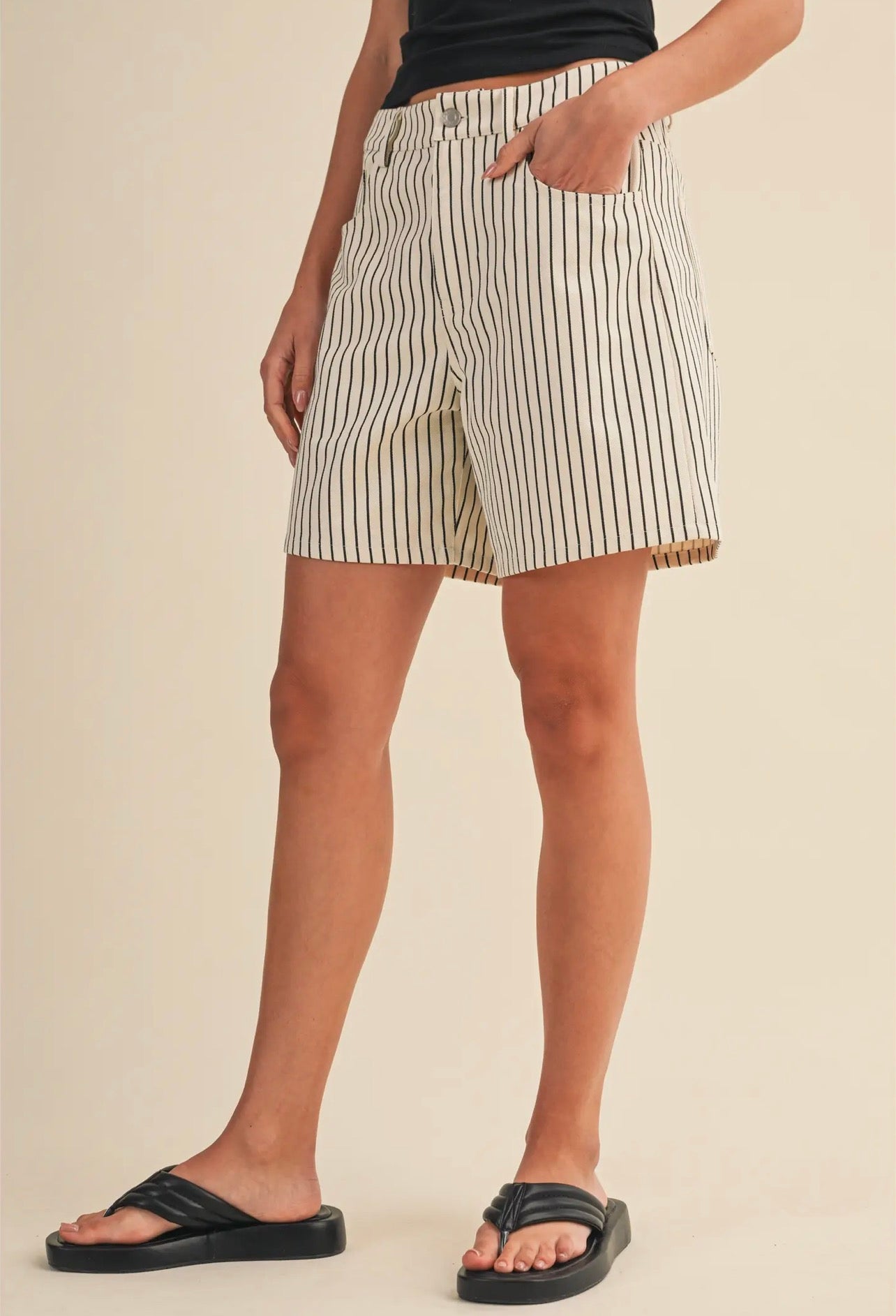 THE MEL BOYFRIEND COTTON TWILL STRIPED SHORTS