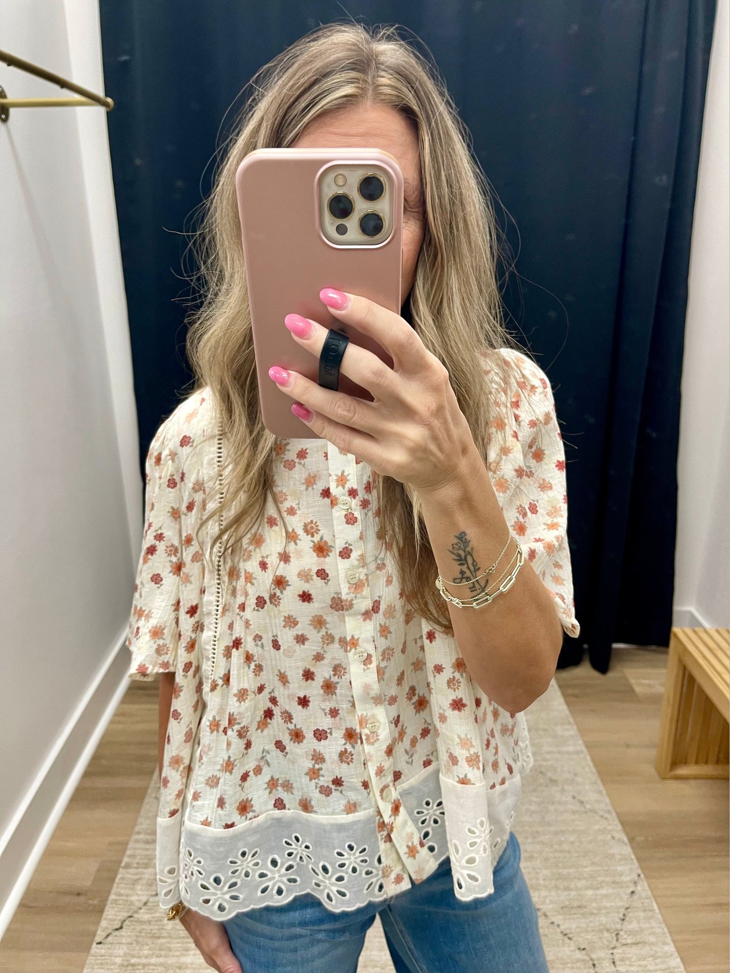THE SARAH FLORAL LACE TRIM BLOUSE - cream
