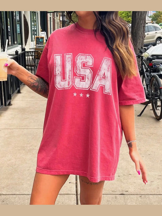 USA MINERAL WASH GRAPHIC TEE - crimson