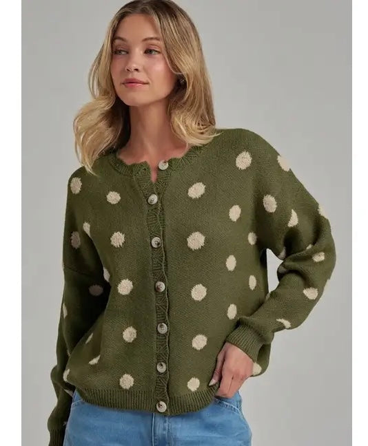 THE BONNIE POLKA DOT CARDI SWEATER - green/cream