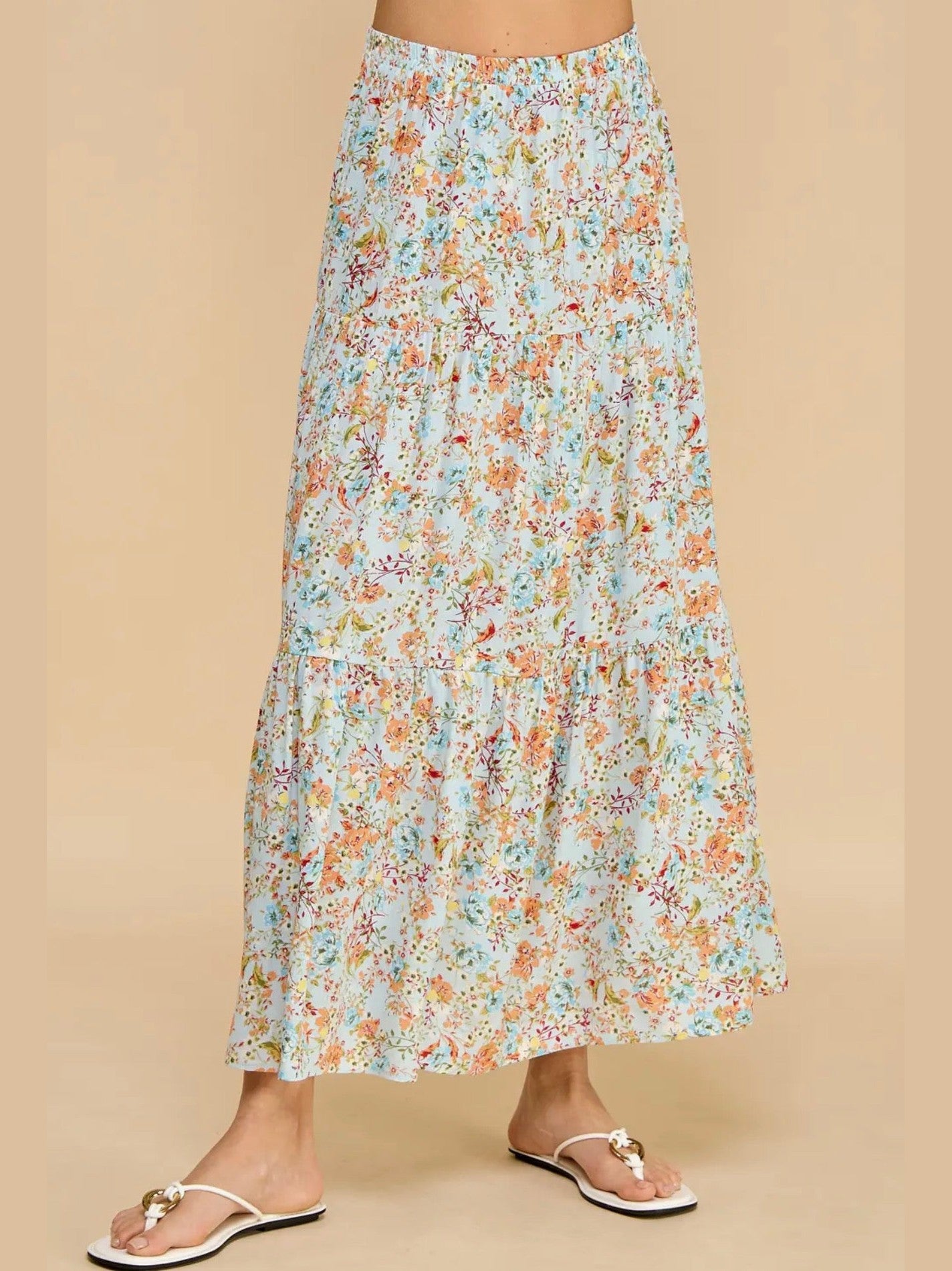 THE SARINA FLORAL TIERED MAXI - sky blue