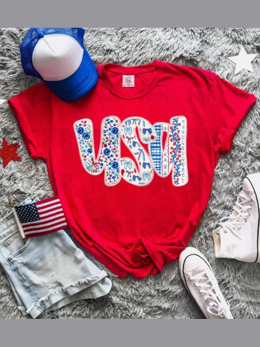 PREORDER THE USA BOW & FLORAL TEES - red
