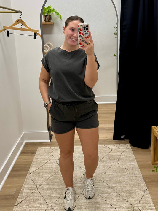 THE LENA TOP & SHORTS SET - mineral black