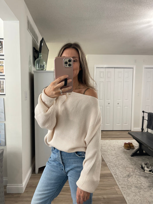 THE CHARLIE WAFLLE KNIT TOP - ivory