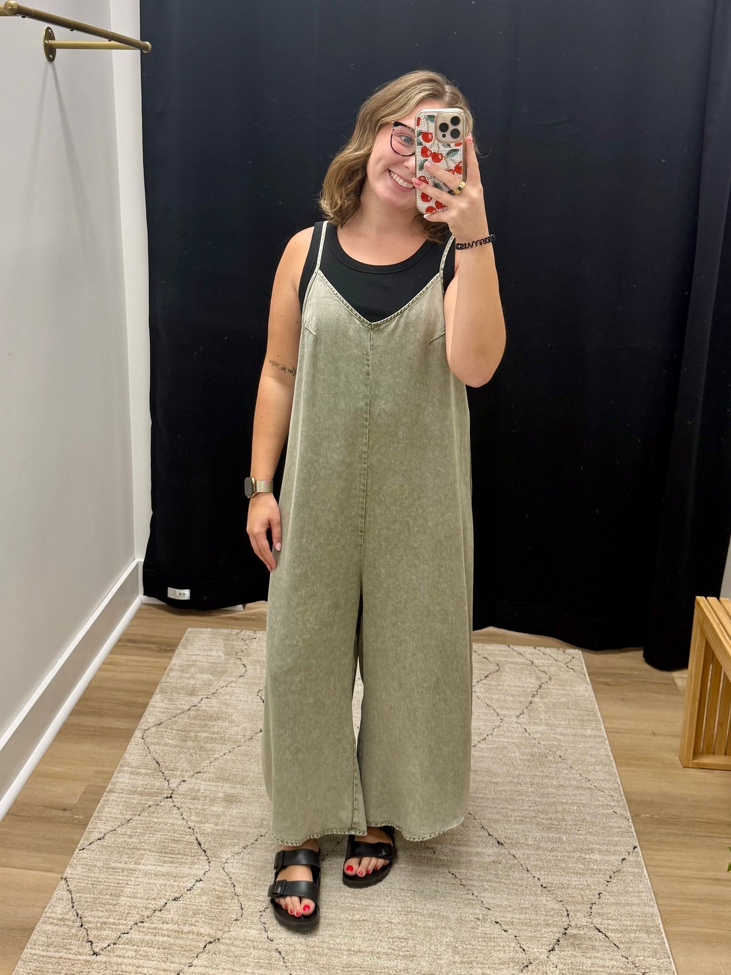 THE DONNA WASHED TENCEL JUMPSUIT  - olive