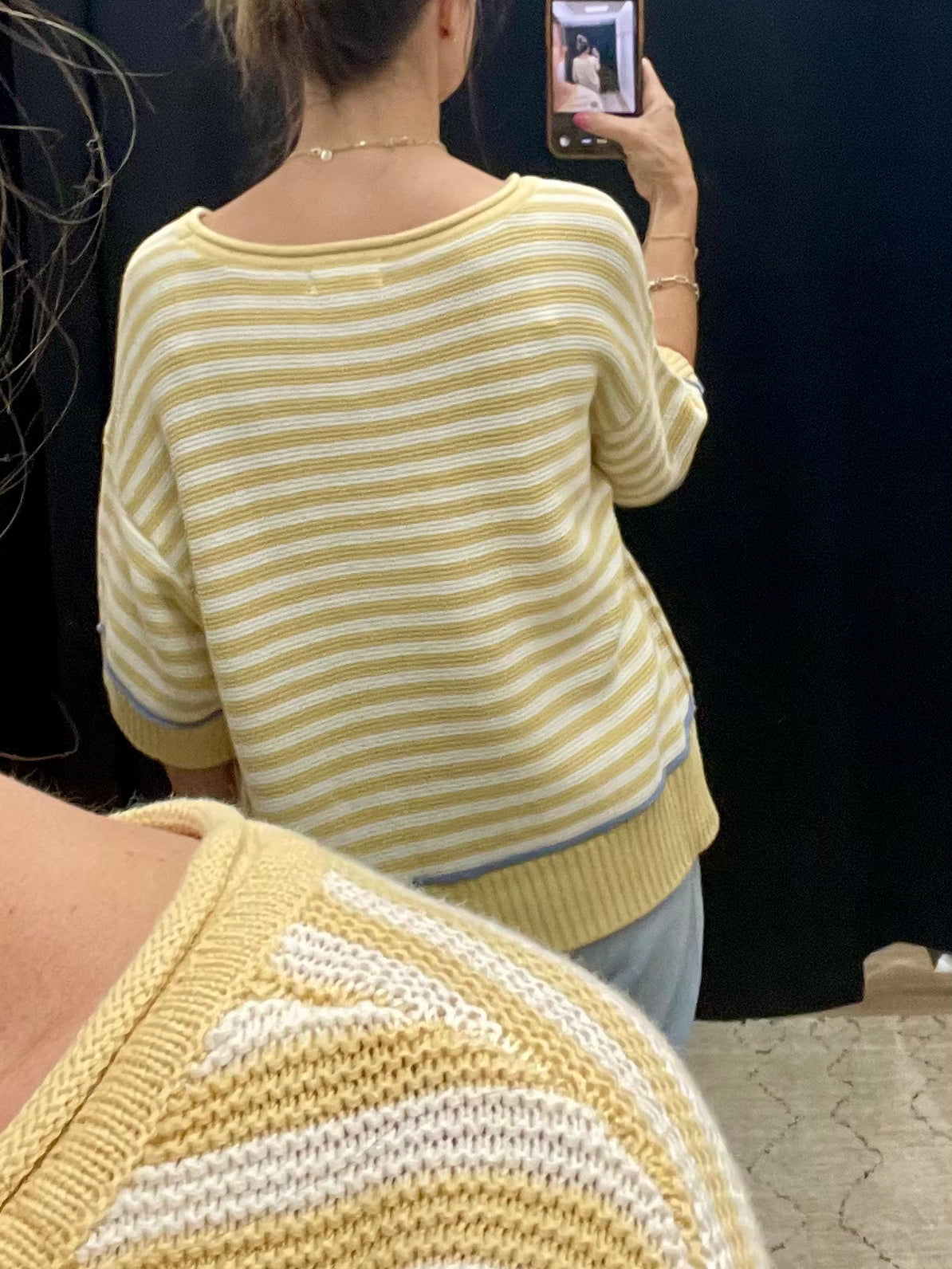 THE JOEY STRIPED RAW EDGE SHORT SLEEVE SWEATER