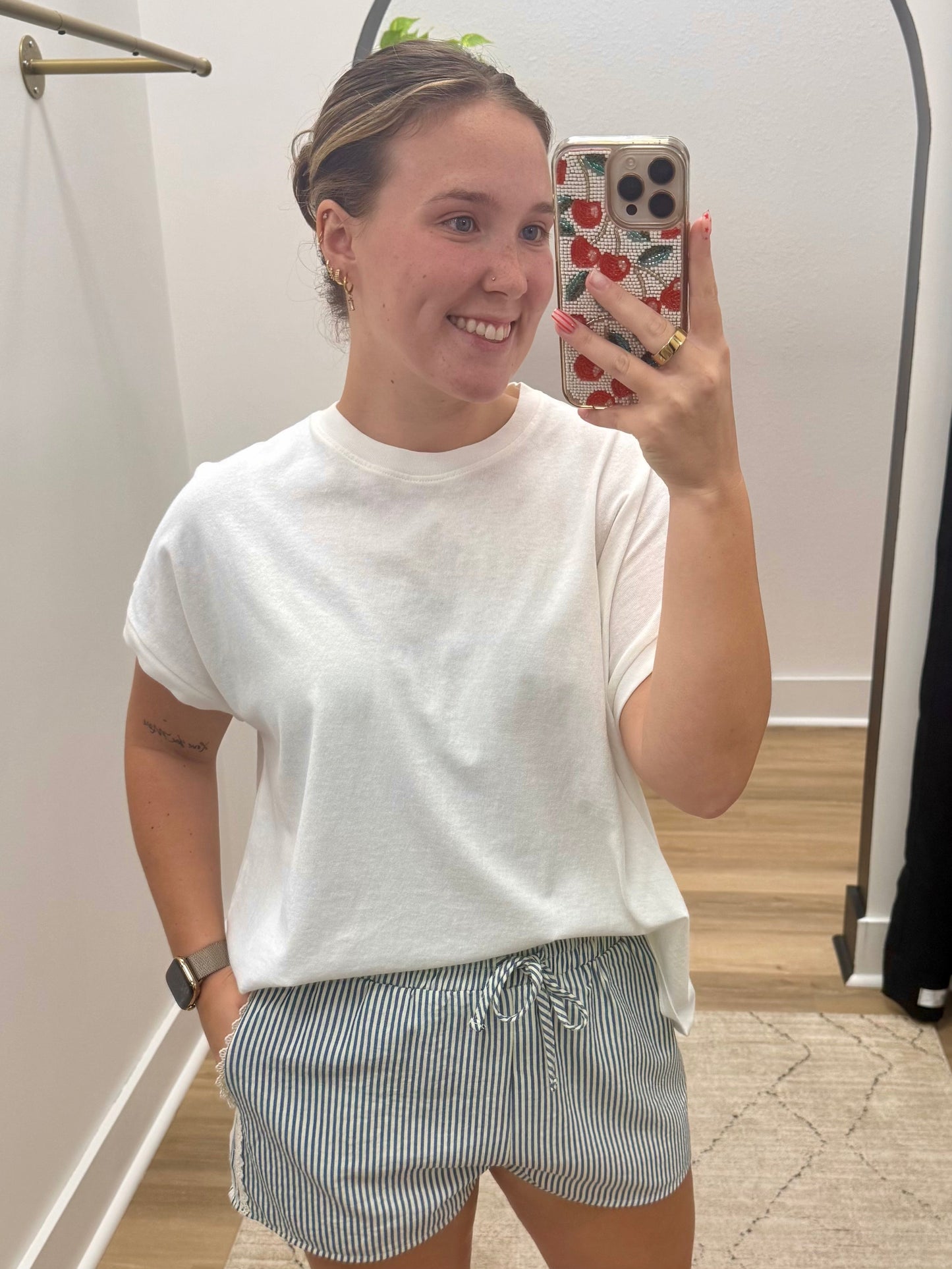 THE NICOLE CAP SLEEVE KNIT TEE - off white