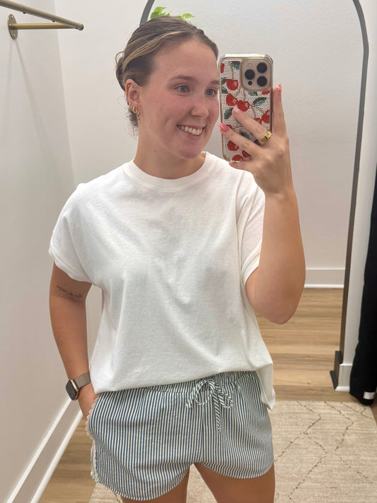 THE NICOLE CAP SLEEVE KNIT TEE - off white