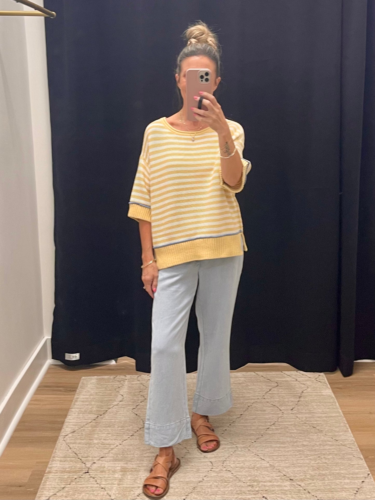 THE JOEY STRIPED RAW EDGE SHORT SLEEVE SWEATER