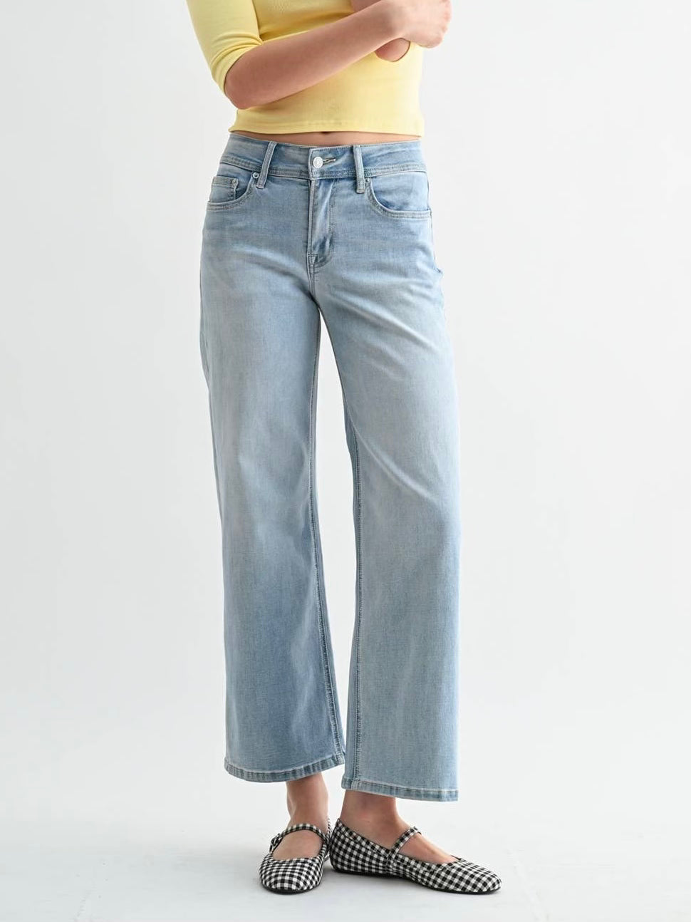 THE LAURIE MID RISE WIDE LEG ANKLE DENIM - lt wash