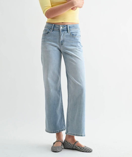 THE LAURIE MID RISE WIDE LEG ANKLE DENIM - lt wash