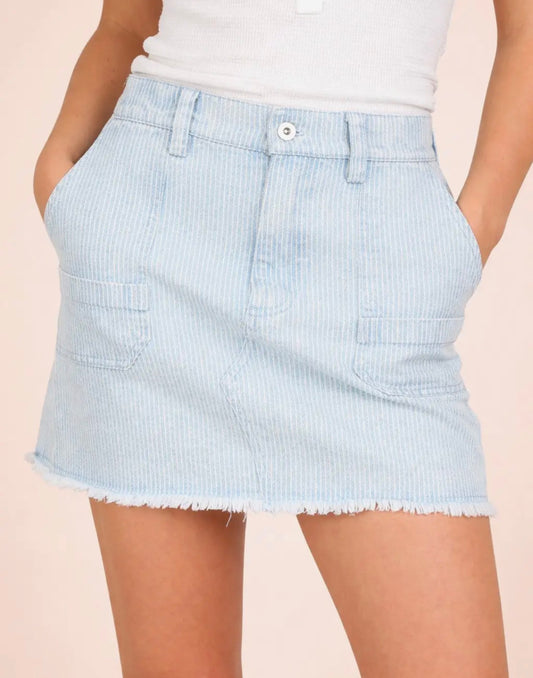 THE PARKER PINSTRIPED DENIM SKIRT - Lt. indigo