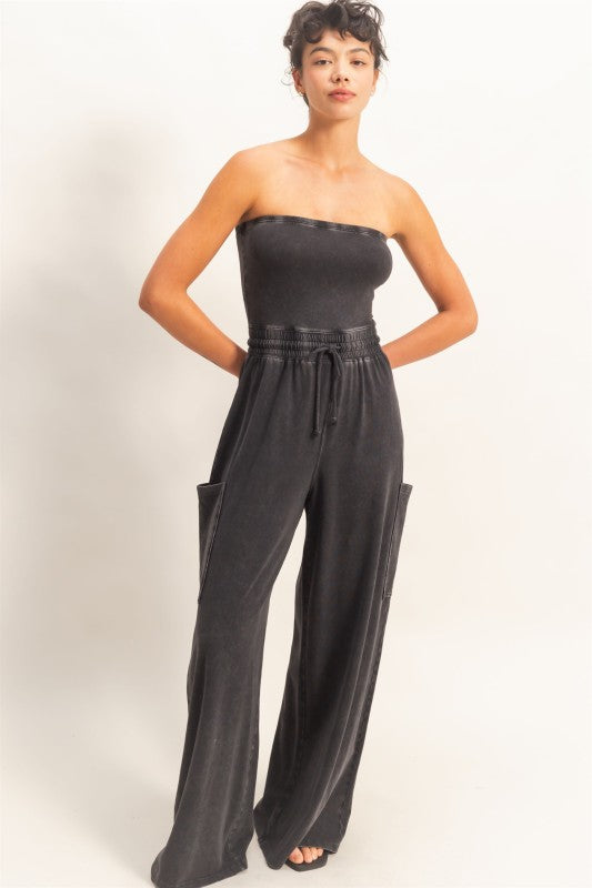 THE SHANNON STRAPLESS WIDE LEG JUMPSUIT - black