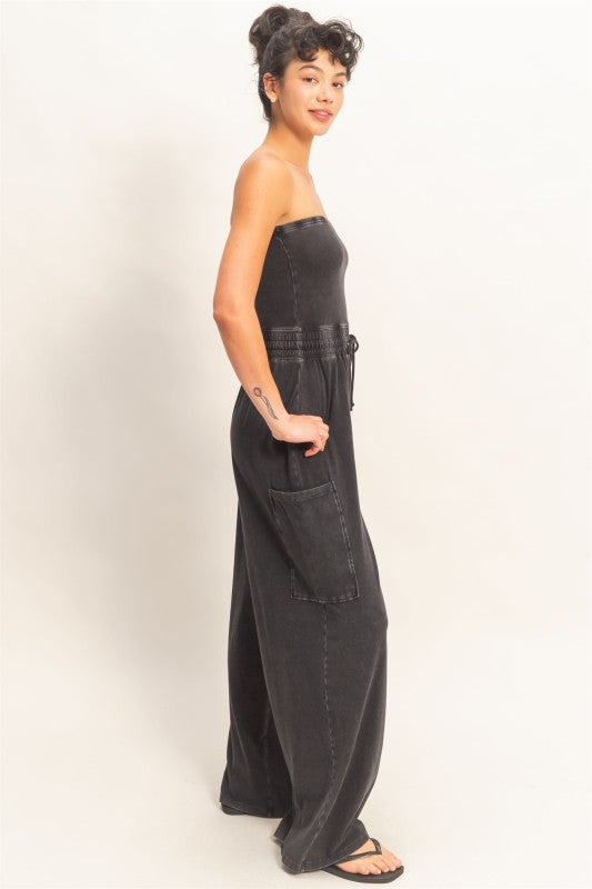 THE SHANNON STRAPLESS WIDE LEG JUMPSUIT - black