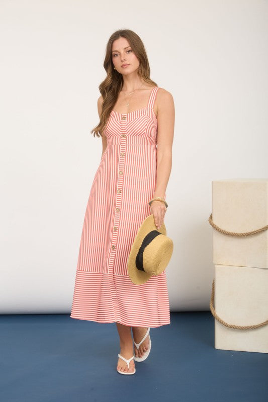 THE JAMIE PERFECT STRIPED SUMMER DRESS - burnt coral