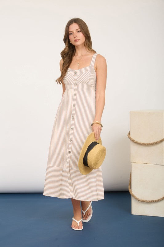 THE JAMIE PERFECT STRIPED SUMMER DRESS - khaki