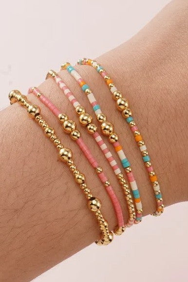 MULTI LAYER NATURAL STONE BALL CHAIN LINK BRACELET