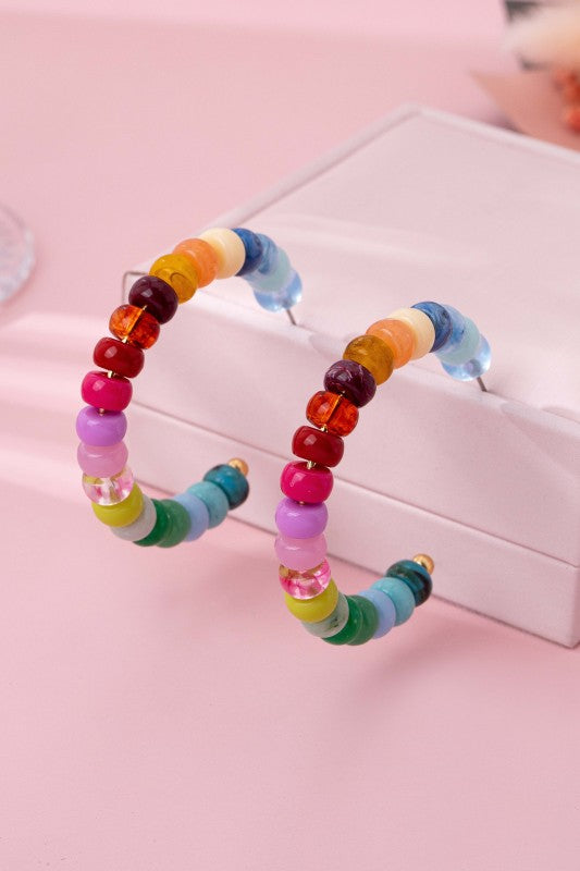 MULTI COLOR BEADED HOOP EARRINGS