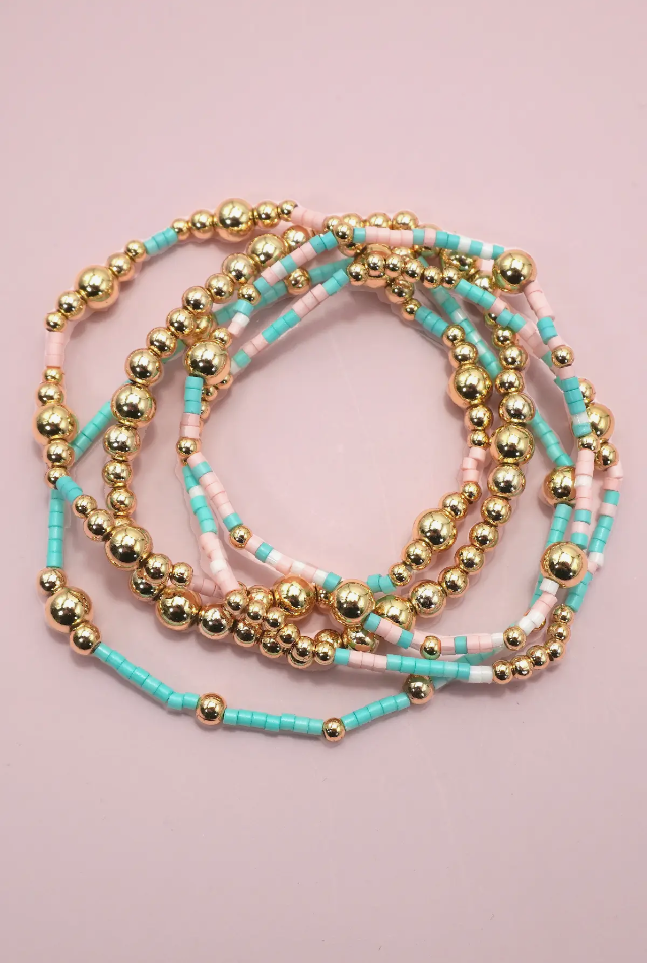 MULTI LAYER NATURAL STONE BALL CHAIN LINK BRACELET