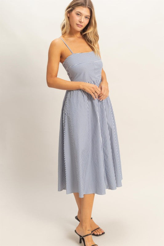 THE LILLY STRIPED SPAGHETTI STRAP SUNDRESS - navy