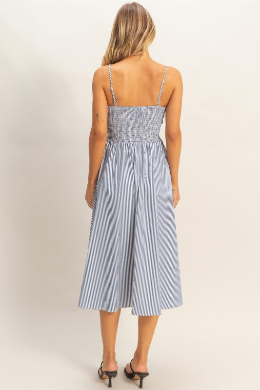 THE LILLY STRIPED SPAGHETTI STRAP SUNDRESS - navy