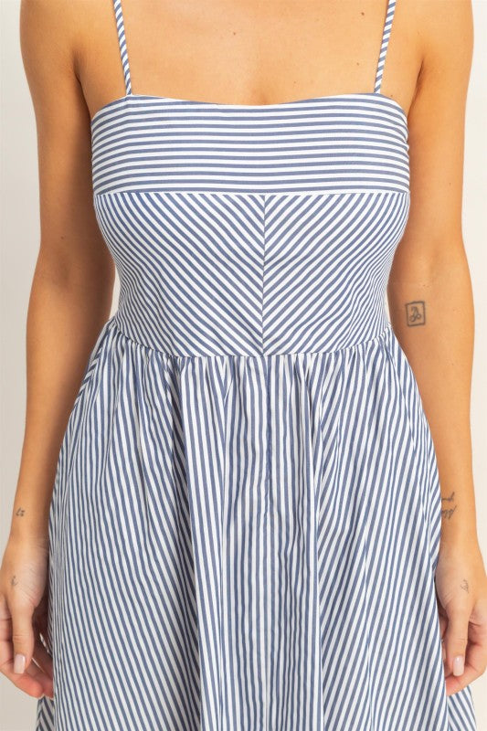 THE LILLY STRIPED SPAGHETTI STRAP SUNDRESS - navy