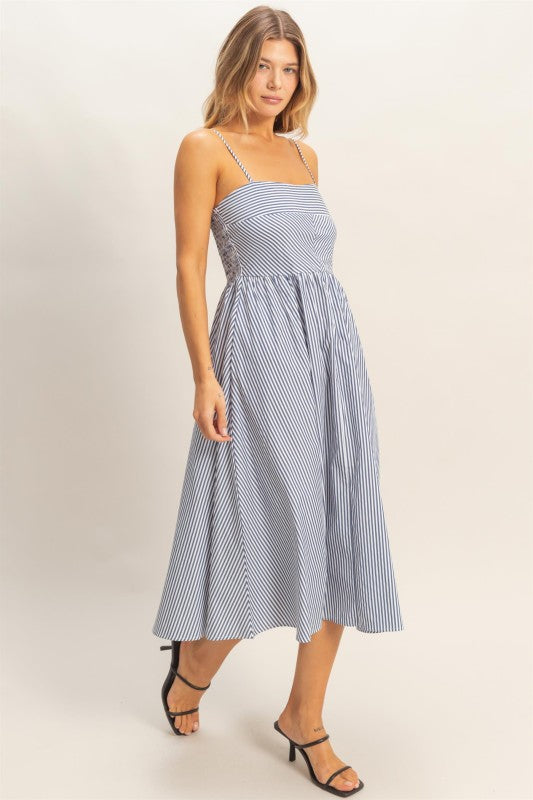 THE LILLY STRIPED SPAGHETTI STRAP SUNDRESS - navy