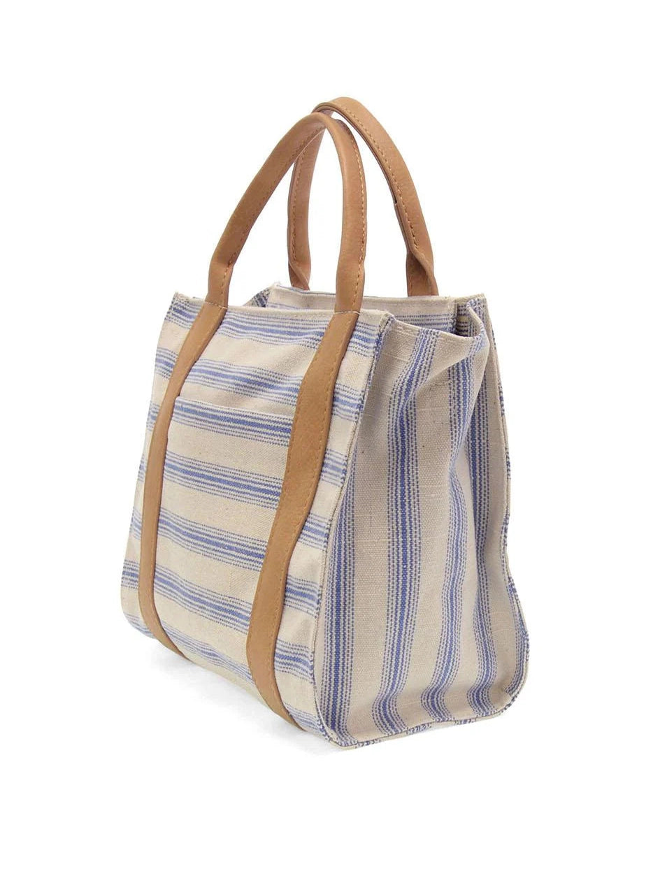 PENCIL STRIPE MEDIUM CANVAS TOTE PURSE - blue