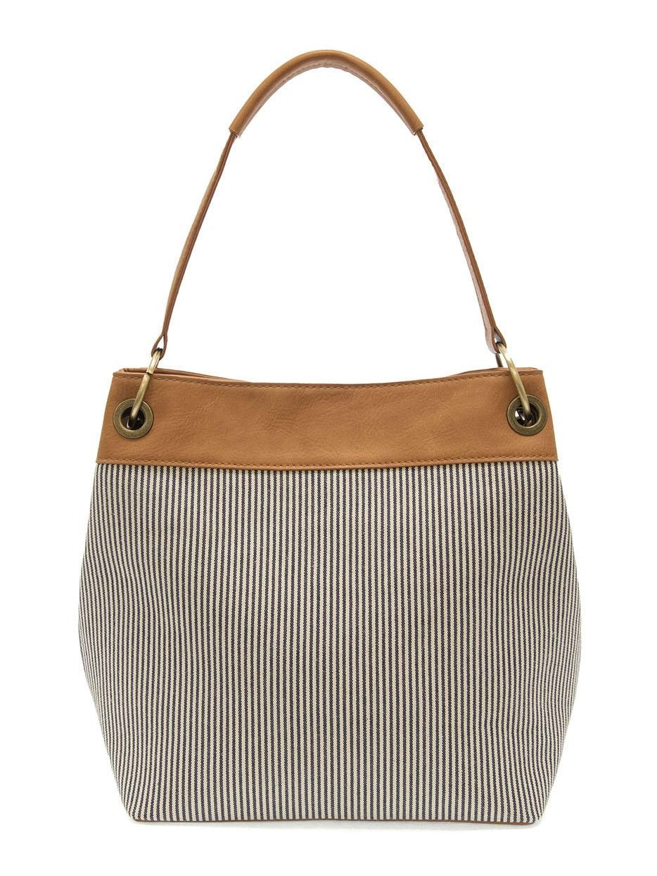 LAUREL DENIM STRIPED CANVAS SHOULDER BAG