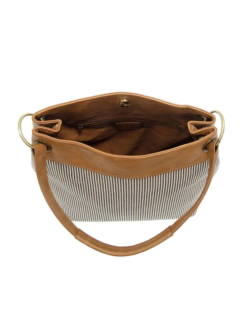 LAUREL DENIM STRIPED CANVAS SHOULDER BAG
