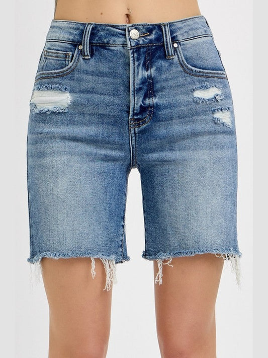 THE VALARIE TUMMY CONTROL MIDI LENGTH DENIM SHORTS