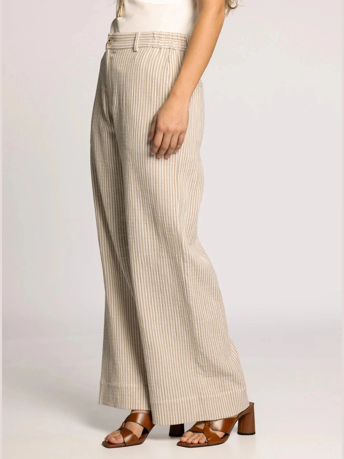 THE MAIA STRIPED COTTON PANT - tan