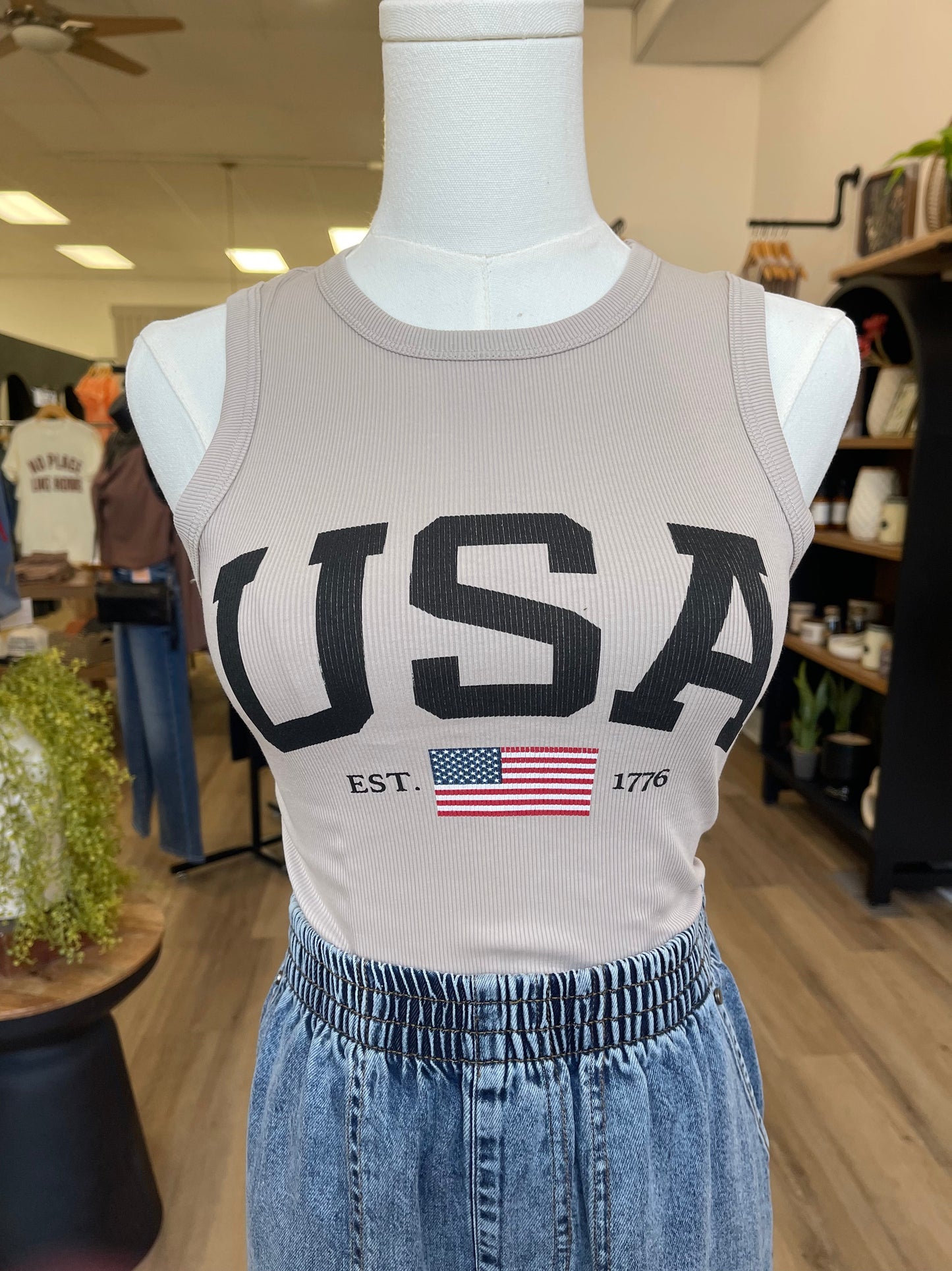 THE USA TIGHT FITTED TANK TOP - khaki