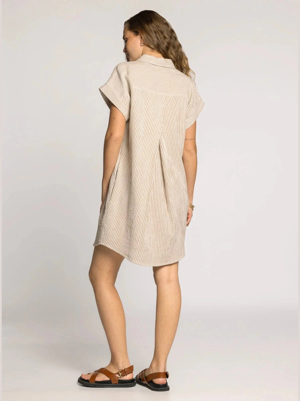 THE CRESCENT STRIPED DRESS - tan