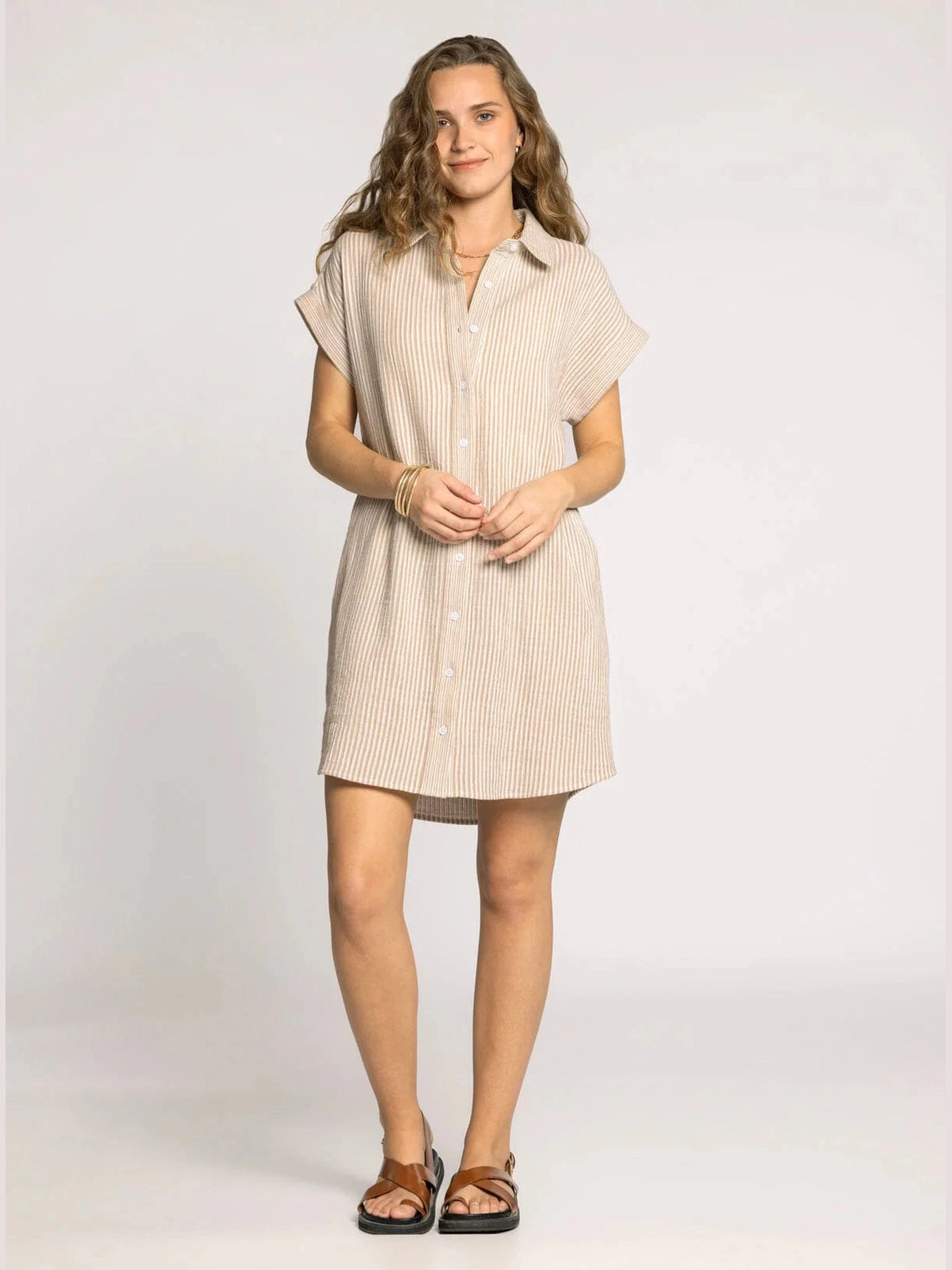 THE CRESCENT STRIPED DRESS - tan