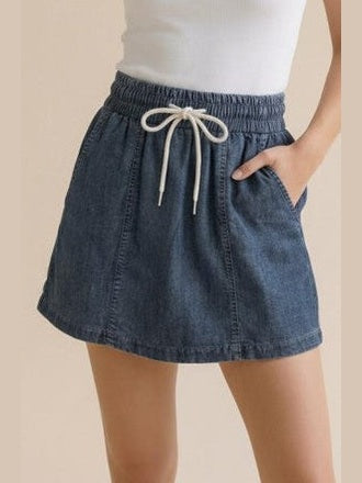 THE KAMI DARK DENIM CHAMBRAY SKORT