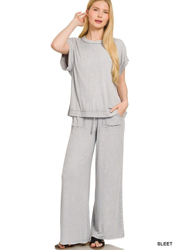 THE SAM RIBBED ACID WASH RAYON SETS - various colors