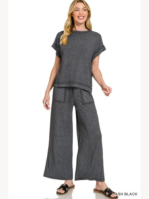 THE SAM RIBBED ACID WASH RAYON SETS - various colors
