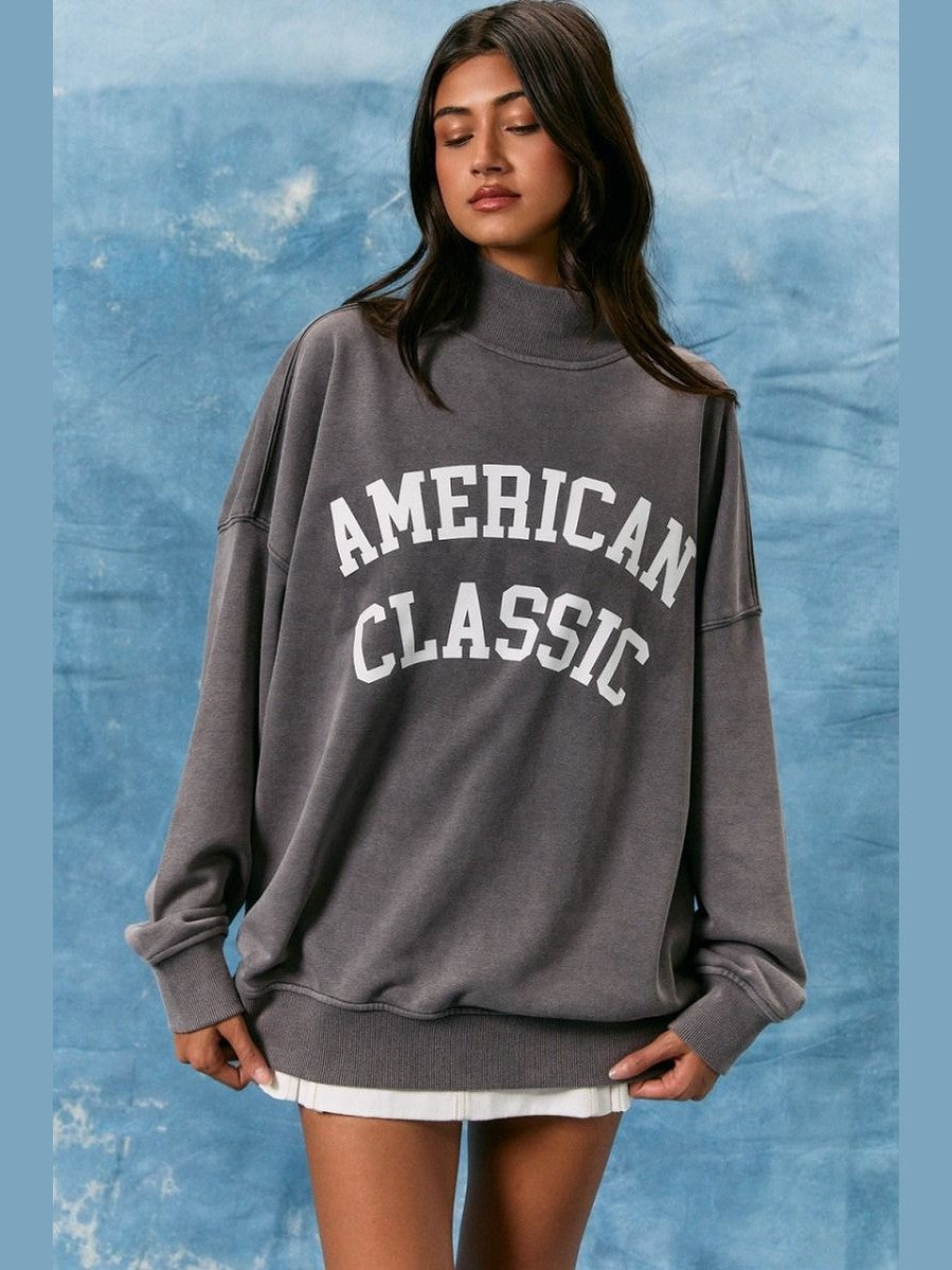 USA/AMERICAN CLASSIC REVERSIBLE MOCKNECK SWEATSHIRT - grey