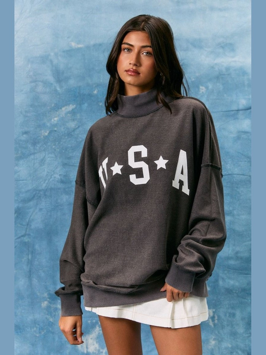 USA/AMERICAN CLASSIC REVERSIBLE MOCKNECK SWEATSHIRT - grey