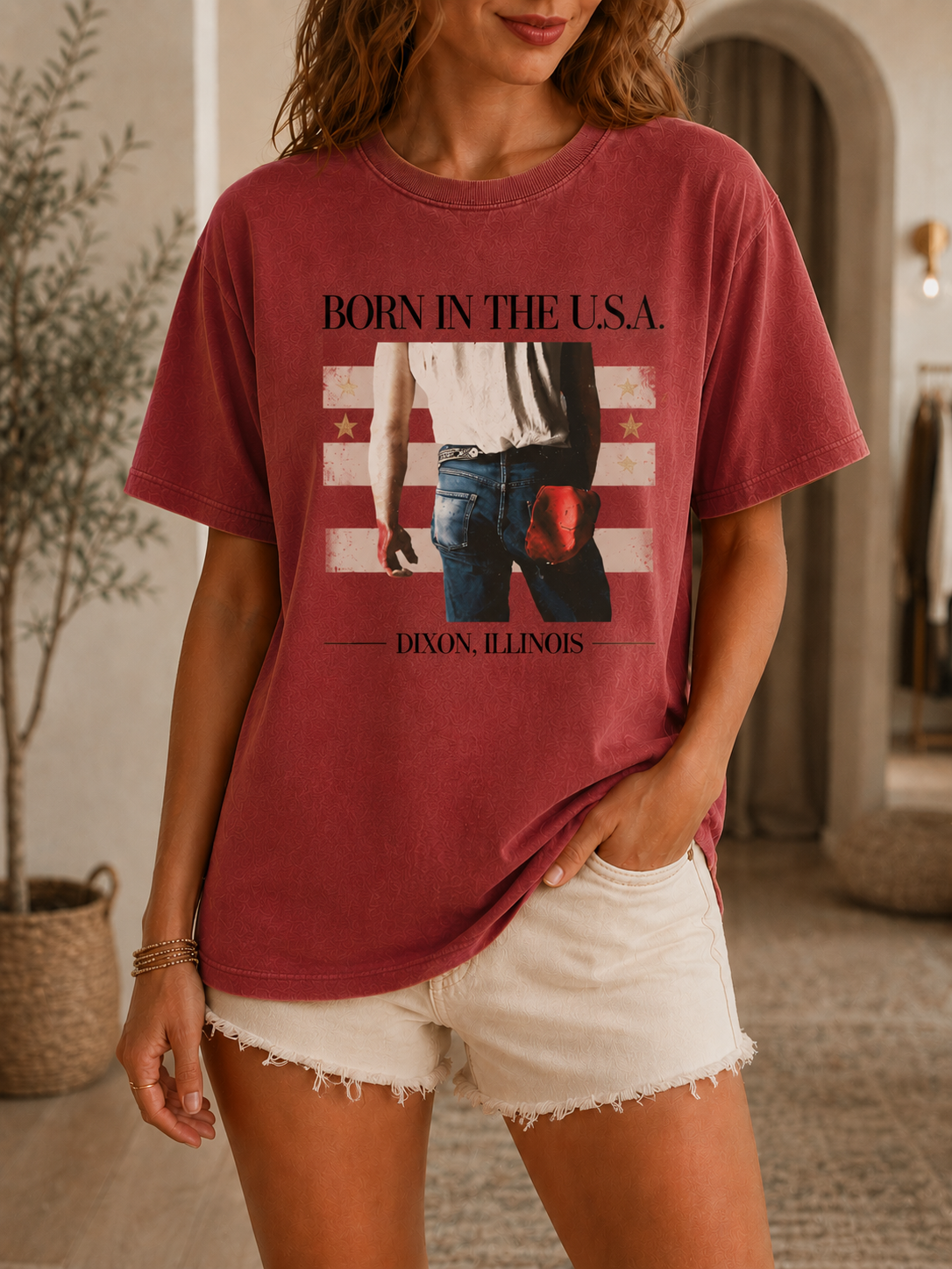 PREORDER BORN USA GRAPHIC TEE - crimson