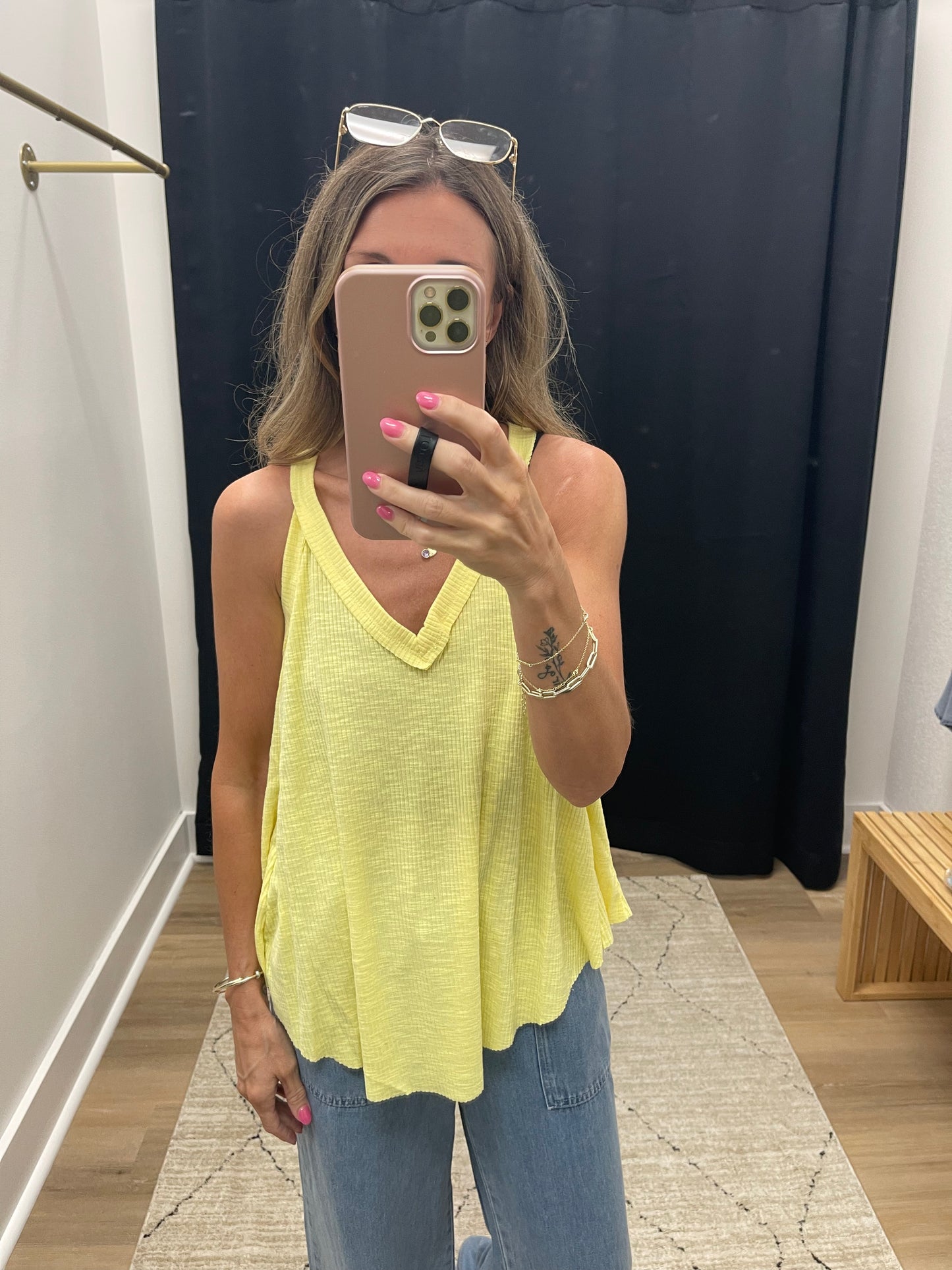 THE TASHA V NECK KNIT JERSEY SUMMER TANK - yellow