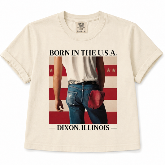 THE BORN USA GRAPHIC CROP TEE - ivory