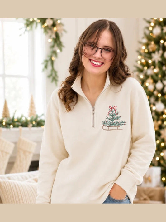 THE SLED & TREE EMBROIDERED SWEATSHIRT