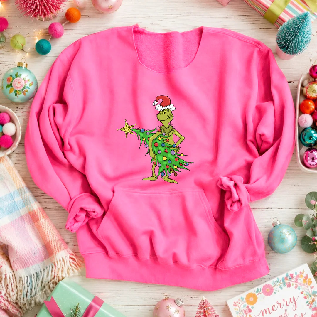 PREORDER STEALING CHRISTMAS POCKET SWEATSHIRT - pink