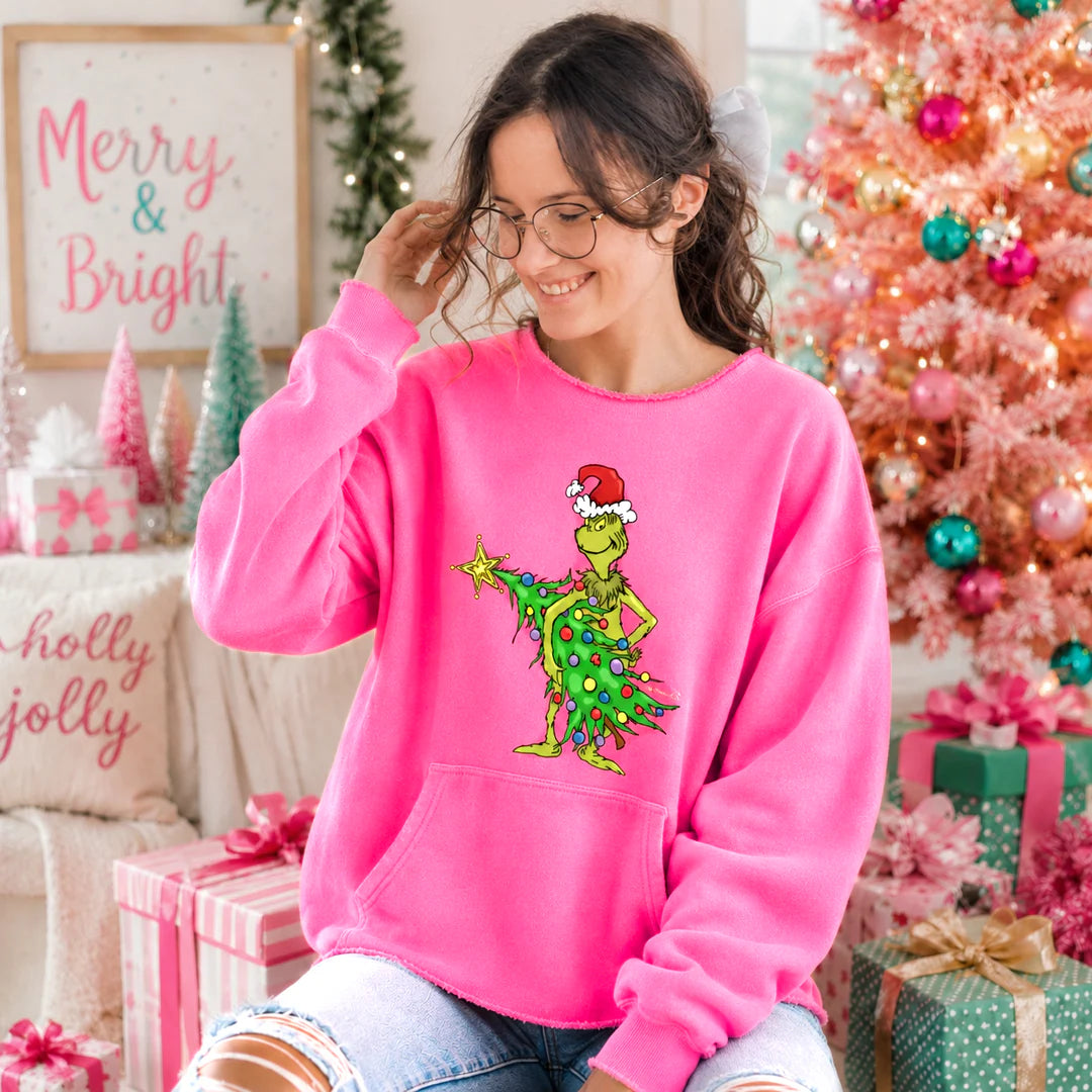 PREORDER STEALING CHRISTMAS POCKET SWEATSHIRT - pink