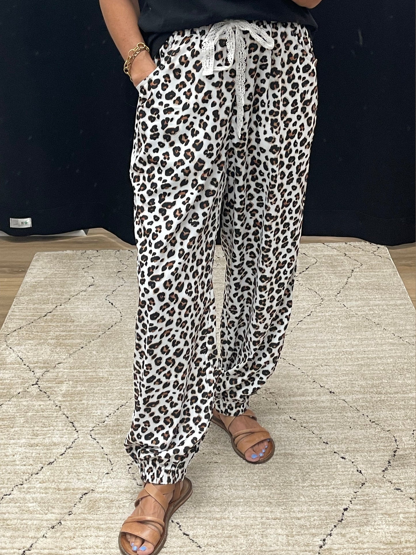 THE LAURA LEOPARD LACE TRIM JOGGERS - preorder