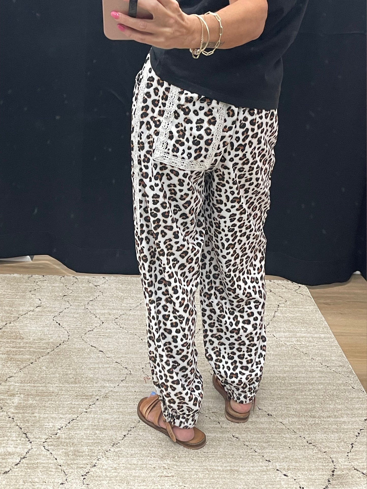 THE LAURA LEOPARD LACE TRIM JOGGERS - preorder