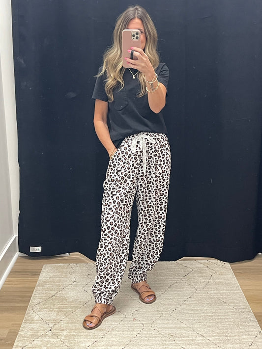 THE LAURA LEOPARD LACE TRIM JOGGERS - preorder