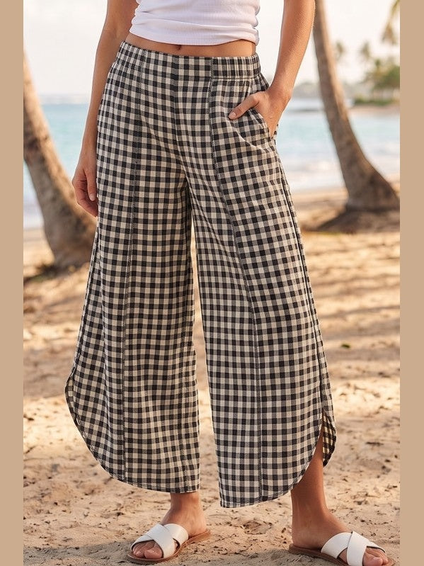 THE CALLAN GINGHAM RELAX POLY TULIP HEM PANT - black